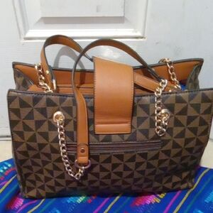Stylish Brown Geometric Tote Bag